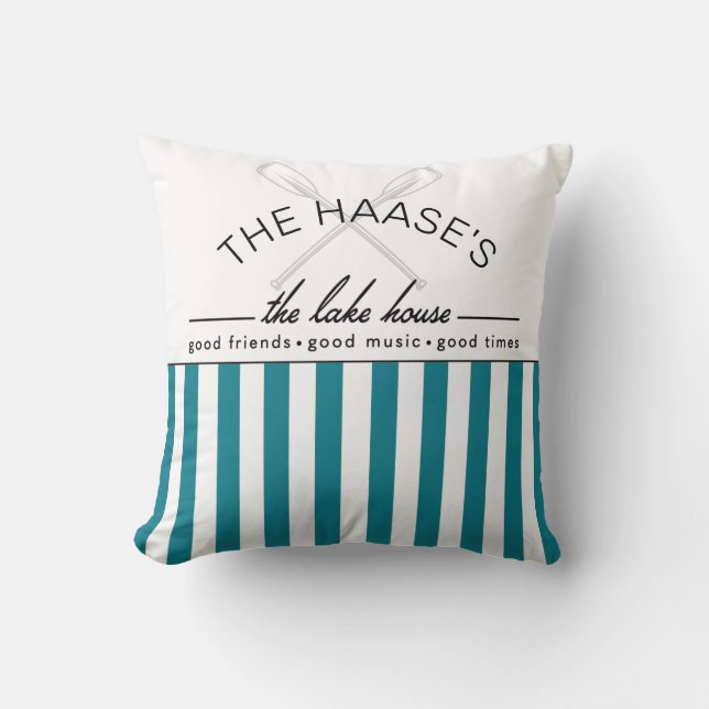 Lake House Good Friends Music Times Blue Stripe Cushion (Front)