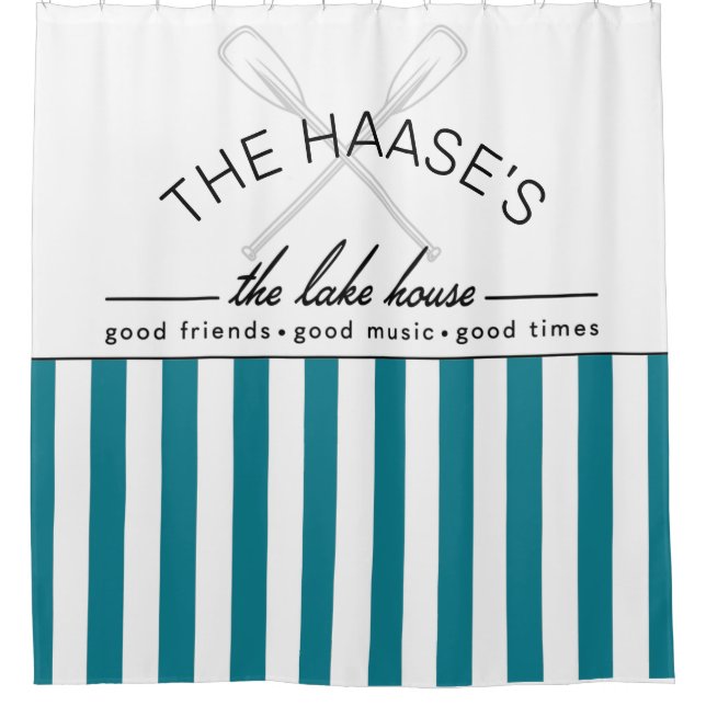 Lake House Good Friends Music Times Blue Stripe  Shower Curtain (Front)