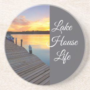 Lake House Life Sunset, Calm Coastal Gift  Coaster