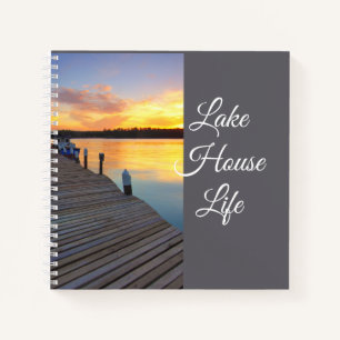 Lake House Life Sunset, Calm Coastal Gift  Notebook