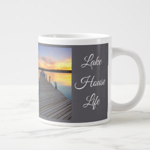 Lake House Life Sunset, Calm Well being Gift Large Coffee Mug