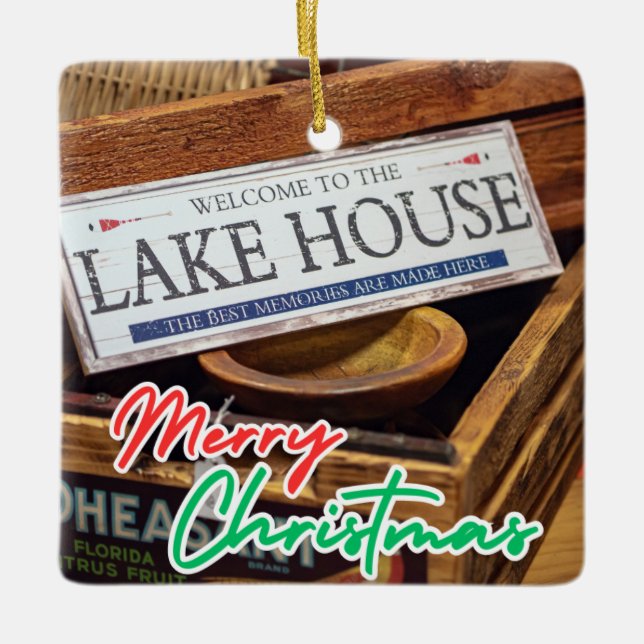 Lake House Memories Christmas Ceramic Ornament (Front)
