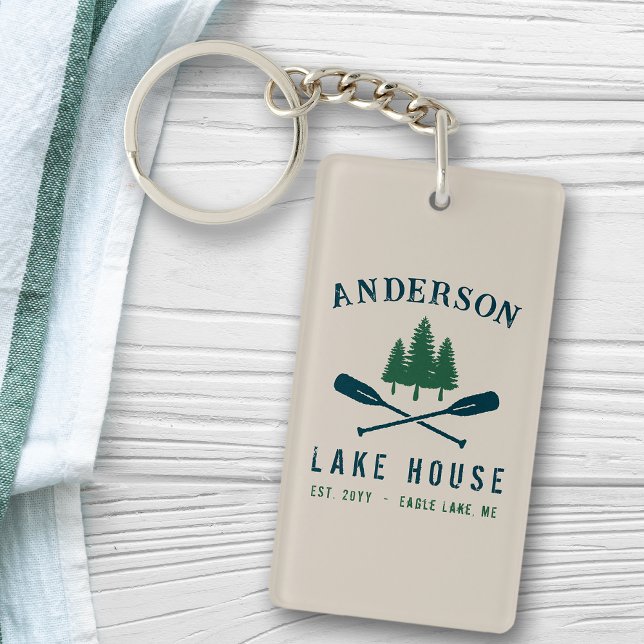Lake House Modern Rustic Boat Oars Trees 2 Sided Key Ring (Creator Uploaded)