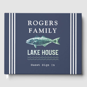 Lake House Personalised Vacation Rental Navy Blue  Guest Book