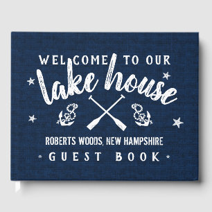 Lake House Personalised Vacation Rental Navy White Guest Book