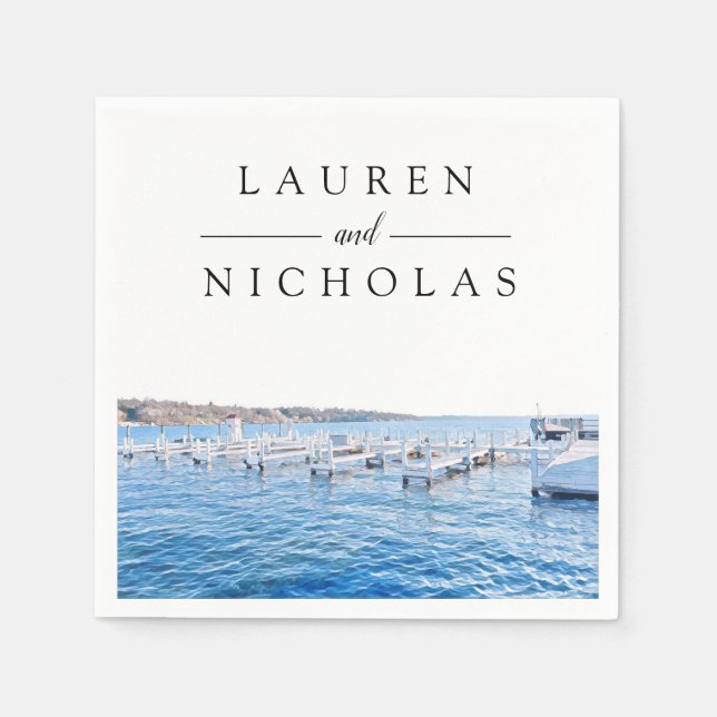 Lake House Personalised Wedding Napkins (Front)