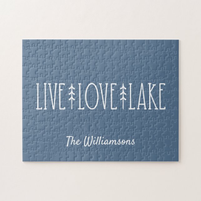 Lake House Quote Pine Tree Personalised Blue  Jigsaw Puzzle (Horizontal)