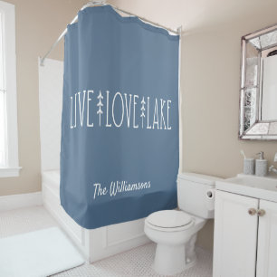 Lake House Quote Pine Tree Personalised Blue Shower Curtain