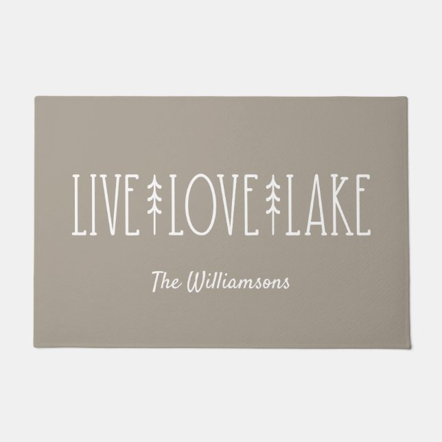 Lake House Quote Pine Tree Personalised Taupe Doormat (Front)