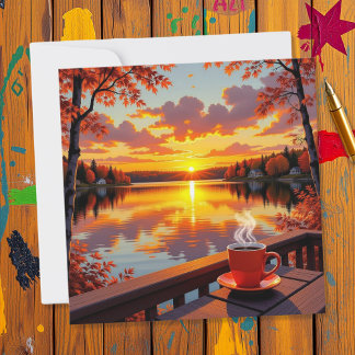 Lake House Sunrise and Warm Coffee Card