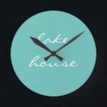Lake House Teal Blue Aqua White Elegant Cool 2020 Round Clock<br><div class="desc">Designed with beautiful light teal blue background,  this is perfect for gifts and home decor for lakeshore homes or new homes. You may change the background colour if you wish!</div>
