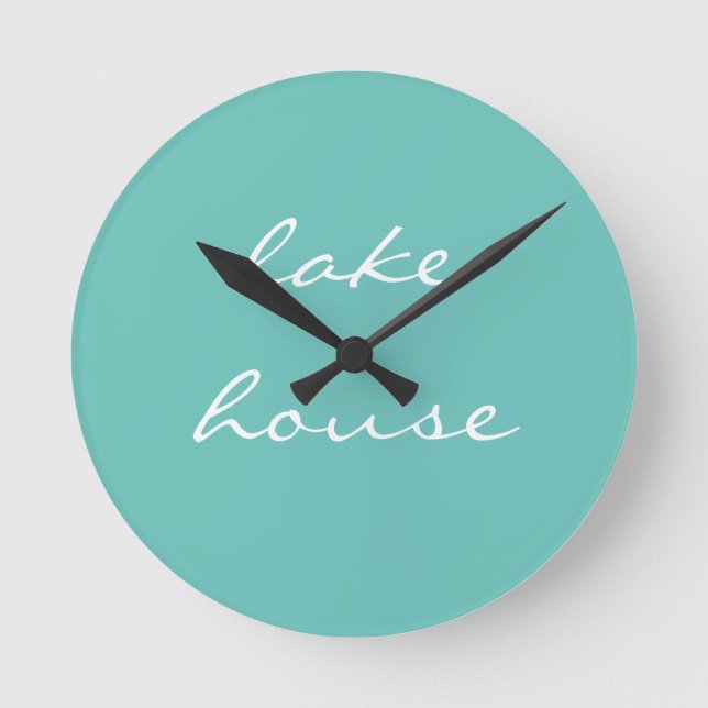 Lake House Teal Blue Aqua White Elegant Cool 2020 Round Clock (Front)