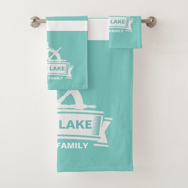Lake House Vacation Family Name Bath Towel Set (Insitu)