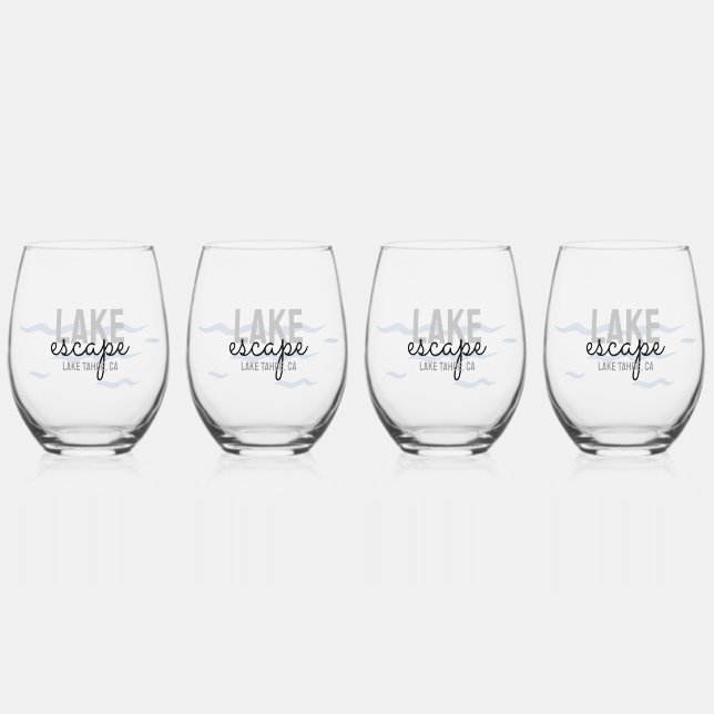Lake House Vacation Rental -  Stemless Wine Glass (Front)