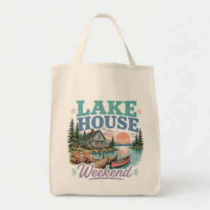 Lake House Weekend Cabin Retreat Lakeside Sunset Tote Bag