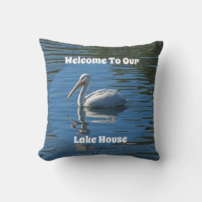 Lake House Welcome Pelican Wild Bird Home Guest Cushion (Front)