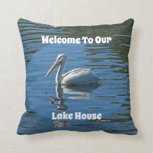 Lake House Welcome Pelican Wild Bird Home Guest Cushion