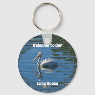 Lake House Welcome Pelican Wild Bird Home Guest Key Ring