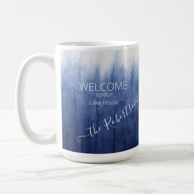 Lake House Welcome Simple Modern Blue n White Coffee Mug (Left)