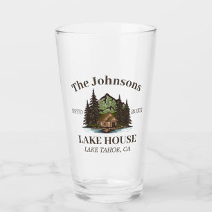 Lake House Wood Themed Family Name Personalised Glass
