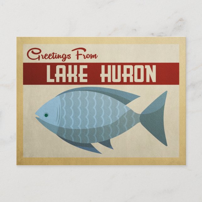 Lake Huron Blue Fish Vintage Travel Postcard (Front)
