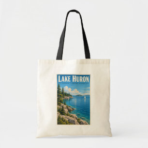 Lake Huron Illustration Travel Art Vintage Tote Bag
