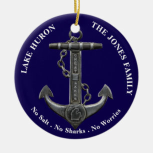 Lake Huron Patriotic distressed anchor nautical Ceramic Tree Decoration