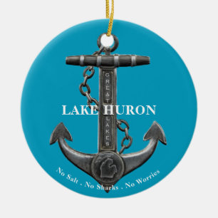 Lake Huron Patriotic distressed anchor nautical Ceramic Tree Decoration