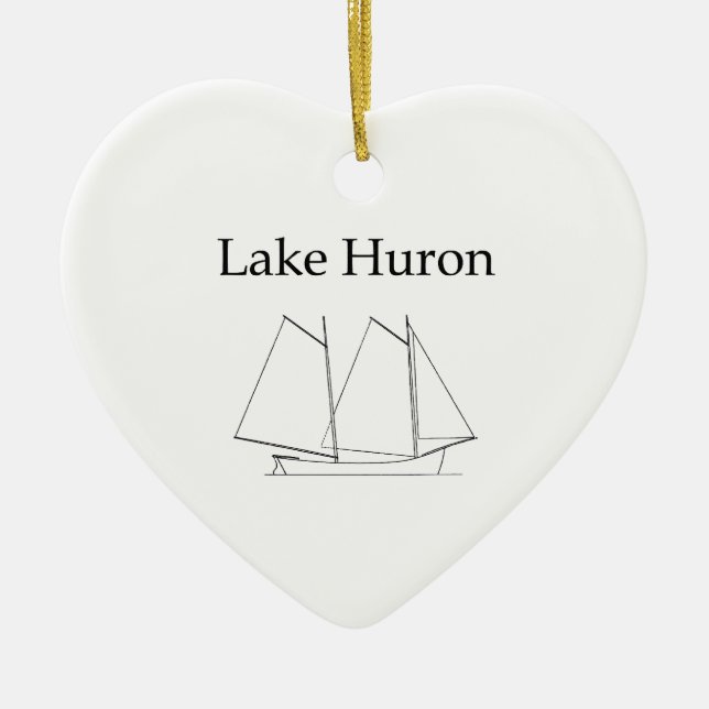 Lake Huron Sailboat Ceramic Tree Decoration (Front)