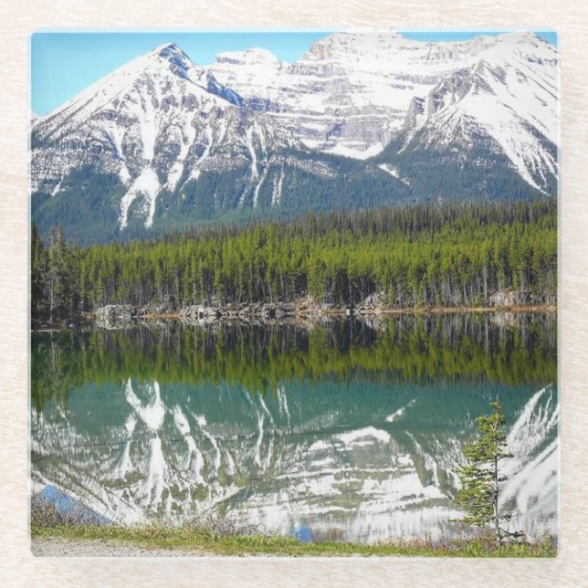 Lake in Banff, Alberta, Canada Glass Coaster (Front)