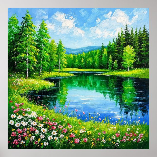 Lake in Lush Forest for Peaceful Home Decor🌿🌸 Poster (Front)