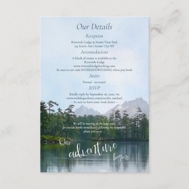 Lake in the mountains our adventure begins enclosure card (Front)