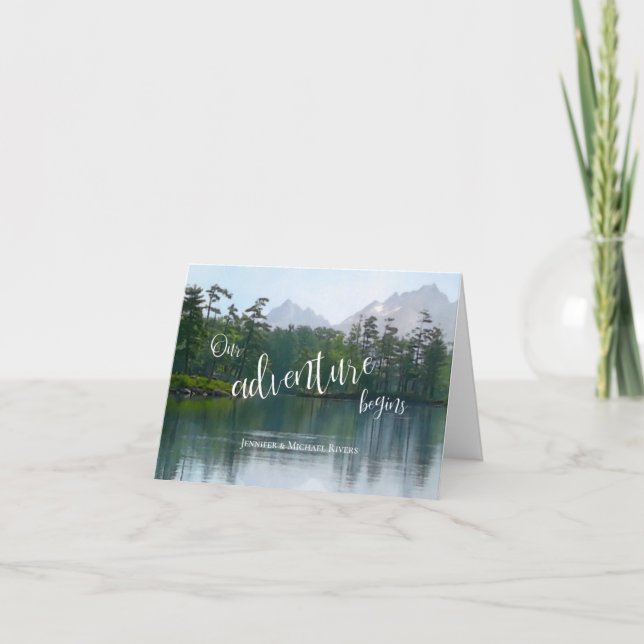 Lake in the mountains our adventure begins wedding card (Front)