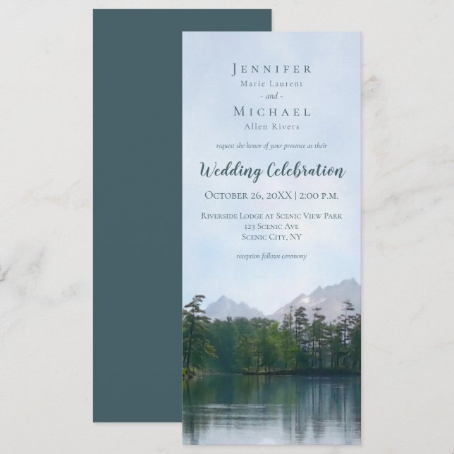 Lake in the mountains rustic nature wedding invitation (Front/Back)