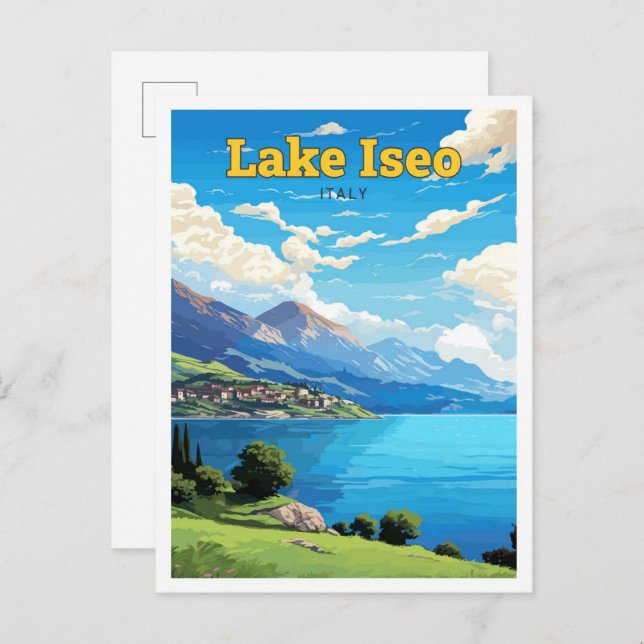 Lake Iseo Italy Travel Vintage Illustration Postcard (Front/Back)