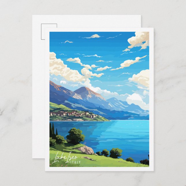 Lake Iseo Italy vintage travel illustration Postcard (Front/Back)