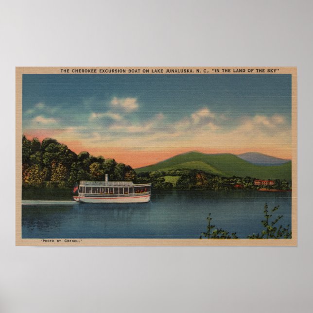 Lake Junaluska, NC - View of Cherokee Boat Poster (Front)