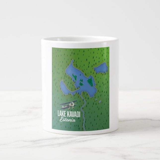Lake Kavadi Estonia map Large Coffee Mug (Front)