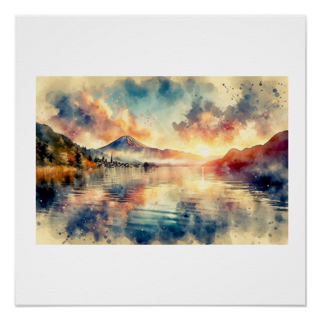 Lake Kawaguchi Mountain at Sunset,  Poster (Front)