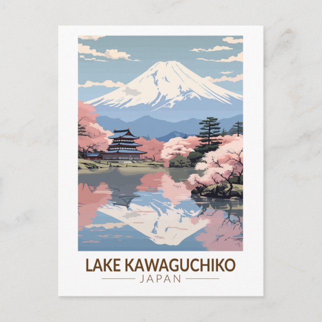 Lake Kawaguchiko Japan Travel Art Vintage Postcard (Front)