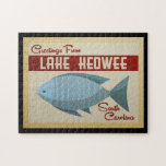 Lake Keowee Fish Vintage Travel Jigsaw Puzzle<br><div class="desc">This Greetings From Lake Keowee vintage travel design features a fun blue fish with red accents and a 1960s retro vibe.</div>