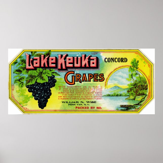 Lake Keuka Concord Grapes Label Poster (Front)