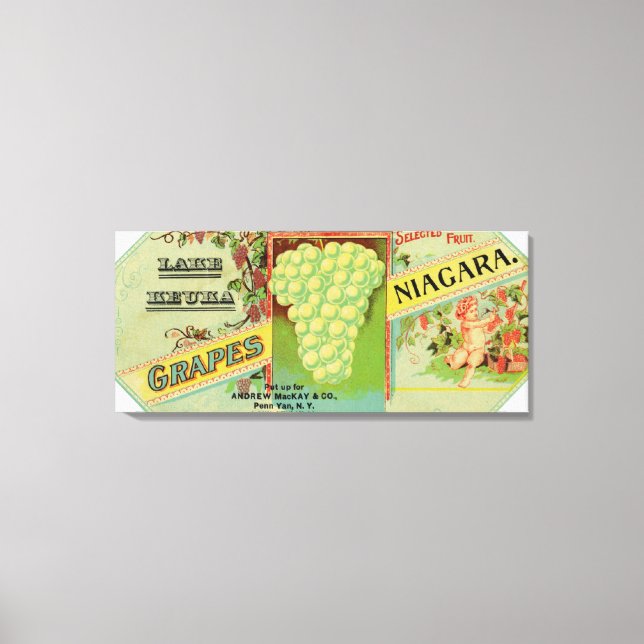Lake Keuka Niagara Grapes Label Canvas Print (Front)
