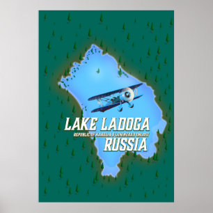 Lake Ladoga Russian map travel poster