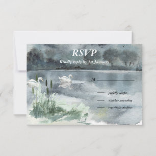 Lake landscape with swans RSVP card