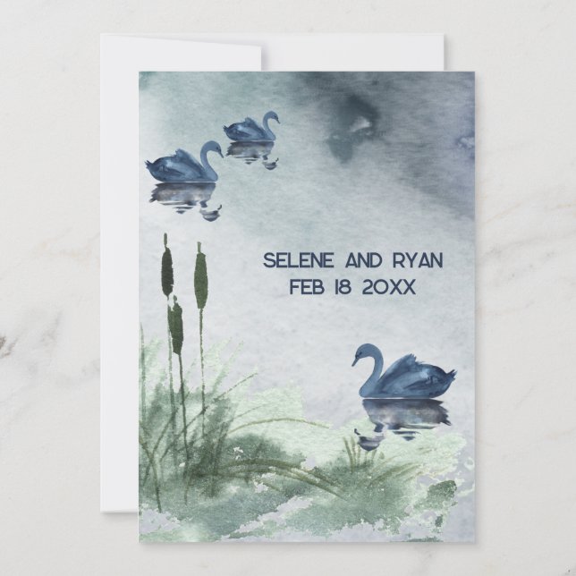 Lake landscape with swans  save the date (Back)