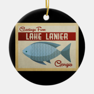 Lake Lanier Georgia Blue Fish Vintage Travel Ceramic Tree Decoration