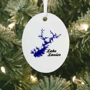 Lake Lanier Georgia Blue Shoreline Script Map Art Metal Tree Decoration