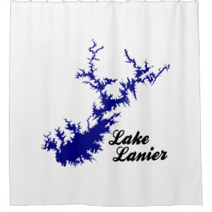 Lake Lanier Georgia Blue Shoreline Script Map Art Shower Curtain