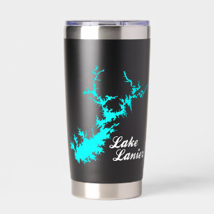 Lake Lanier Georgia Cyan Shoreline Script Map Art Insulated Tumbler